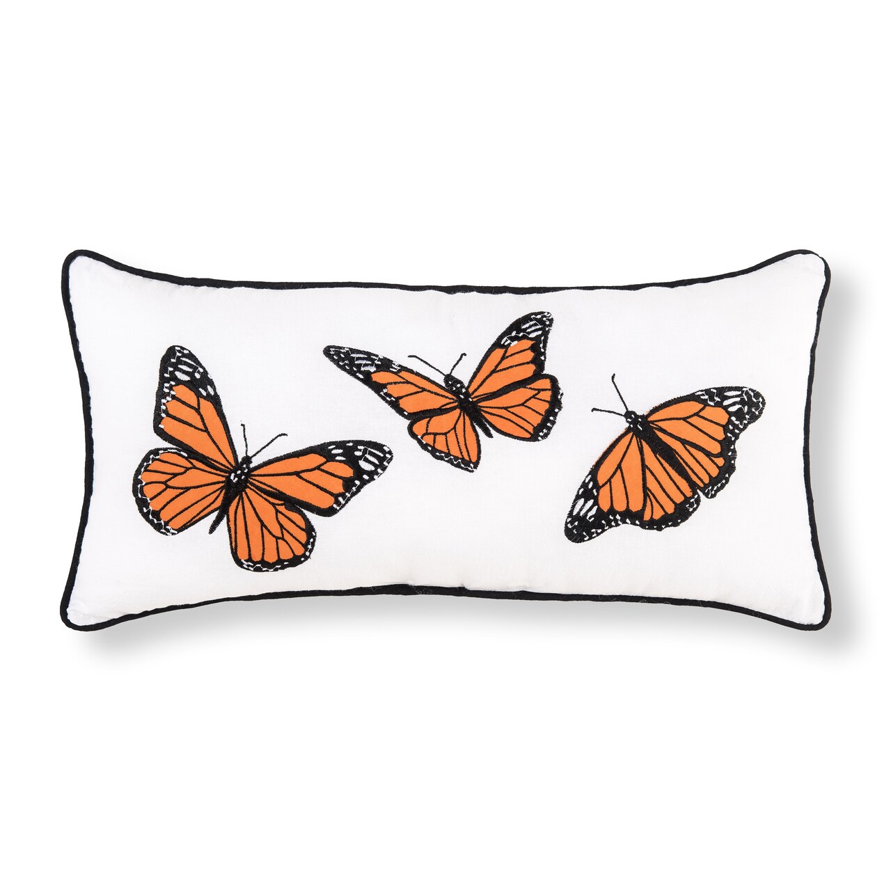 Monarch Buttery Trio Embroidered Small Petite Throw Pillow, 10" x 20"